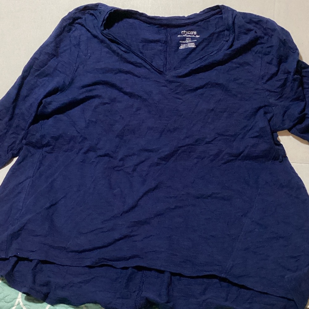 Chico's Deep Blue  the ultimate T-shirt, Long Sleeve Top